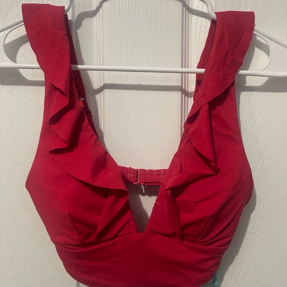 Sea Level Frill V-Neck Women's Powermesh Bikini Top Red Size: 4 NWT - Picture 5 of 6
